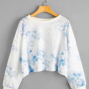 Soft blue and white crop long sleeve top